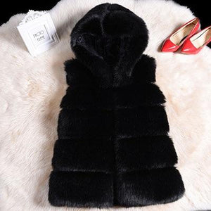 Sleeveless Faux Fur Vest Hooded - Easy Pickins Store
