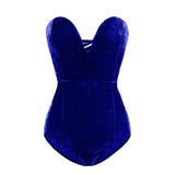 Sleeveless Strapless Velvet Bodysuit Backless V Neck - Easy Pickins Store