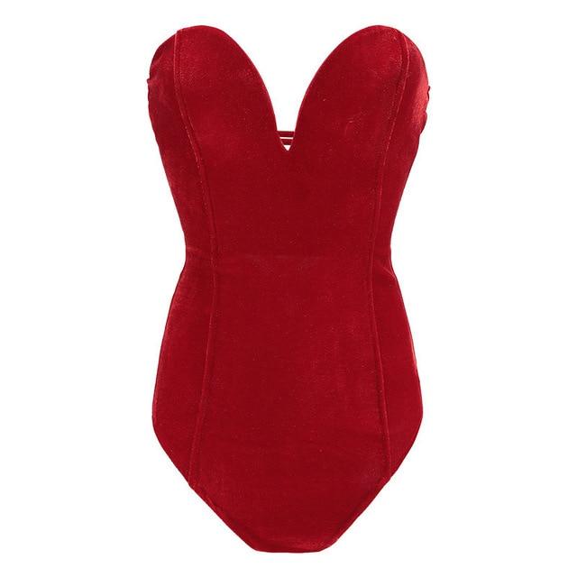 Sleeveless Strapless Velvet Bodysuit Backless V Neck - Easy Pickins Store