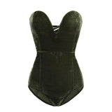 Sleeveless Strapless Velvet Bodysuit Backless V Neck - Easy Pickins Store