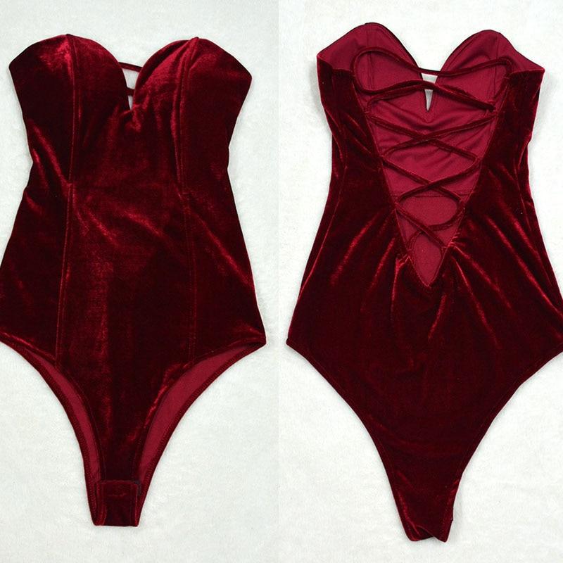 Sleeveless Strapless Velvet Bodysuit Backless V Neck - Easy Pickins Store