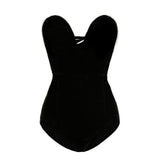 Sleeveless Strapless Velvet Bodysuit Backless V Neck - Easy Pickins Store