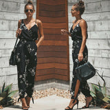 Sleeveless V Neck Floral Jumpsuit Spaghetti Slip Loose - Easy Pickins Store
