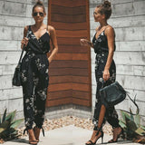 Sleeveless V Neck Floral Jumpsuit Spaghetti Slip Loose - Easy Pickins Store