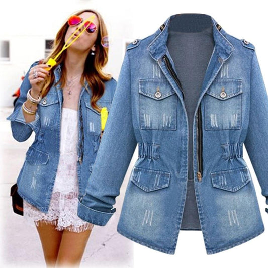 Slim Denim Jeans Pocket Zipper Jacket - Easy Pickins Store