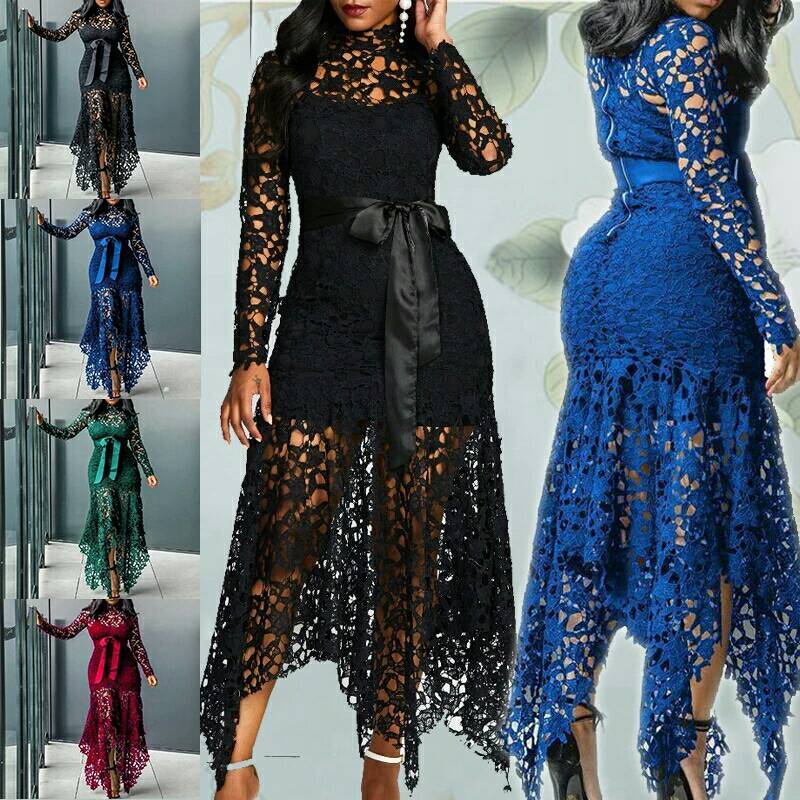 Slim Dress Spaghetti Straps Lace Mesh Fishtail Patchwork - Easy Pickins Store