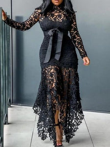 Slim Dress Spaghetti Straps Lace Mesh Fishtail Patchwork - Easy Pickins Store