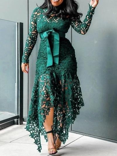 Slim Dress Spaghetti Straps Lace Mesh Fishtail Patchwork - Easy Pickins Store