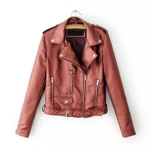 Slim Short Leather Jacket Zipper Faux Outwear - Easy Pickins Store