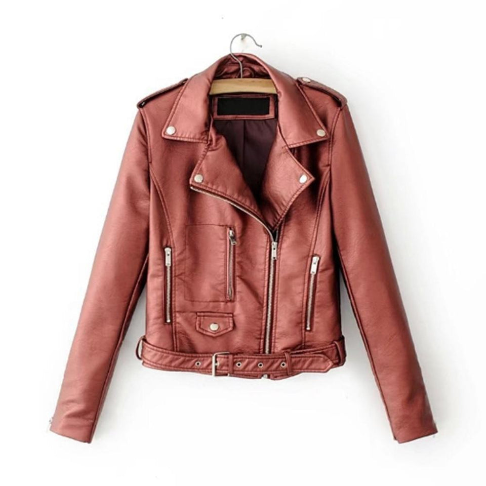 Slim Short Leather Jacket Zipper Faux Outwear - Easy Pickins Store