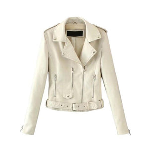 Slim Short Leather Jacket Zipper Faux Outwear - Easy Pickins Store