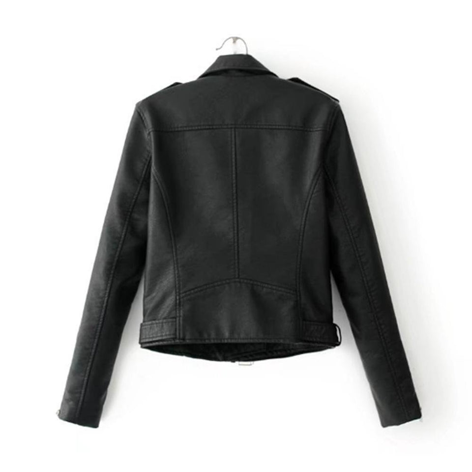 Slim Short Leather Jacket Zipper Faux Outwear - Easy Pickins Store