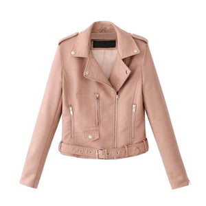 Slim Short Leather Jacket Zipper Faux Outwear - Easy Pickins Store