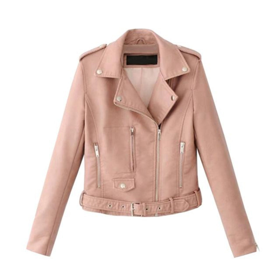 Slim Short Leather Jacket Zipper Faux Outwear - Easy Pickins Store