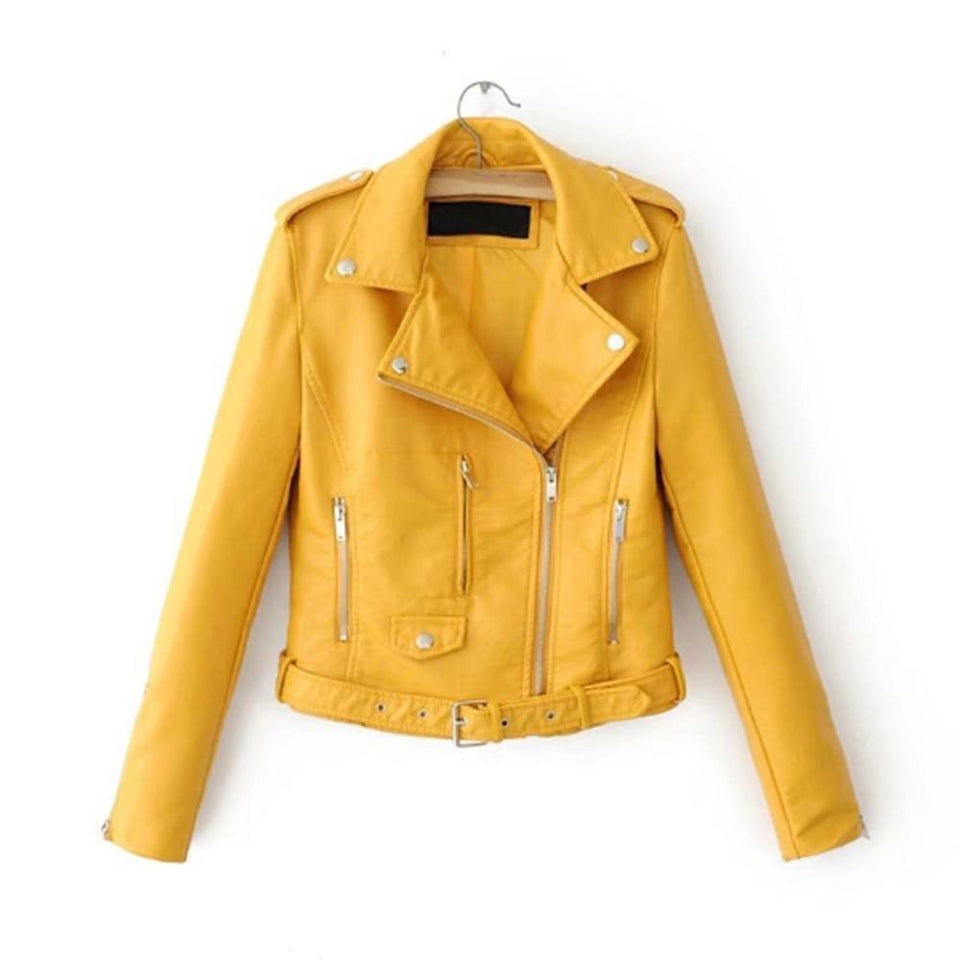 Slim Short Leather Jacket Zipper Faux Outwear - Easy Pickins Store