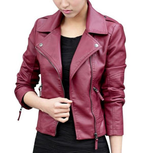 Slim Short Leather Jacket Zipper Faux Outwear - Easy Pickins Store