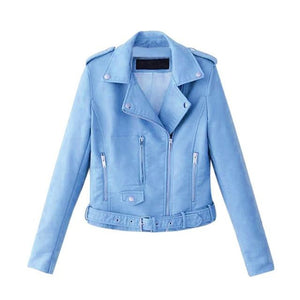Slim Short Leather Jacket Zipper Faux Outwear - Easy Pickins Store