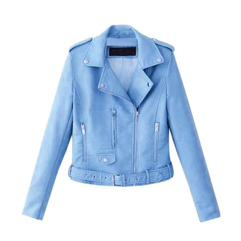 Slim Short Leather Jacket Zipper Faux Outwear - Easy Pickins Store