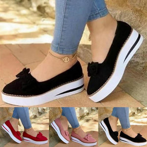 Slip On Canvas Bow Thick Bottom Lazy Loafers Vulcanize - Easy Pickins Store