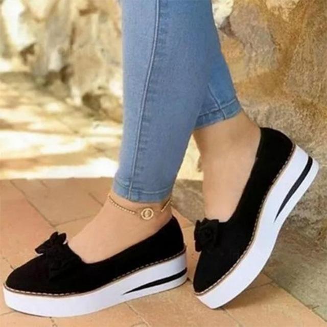 Slip On Canvas Bow Thick Bottom Lazy Loafers Vulcanize - Easy Pickins Store