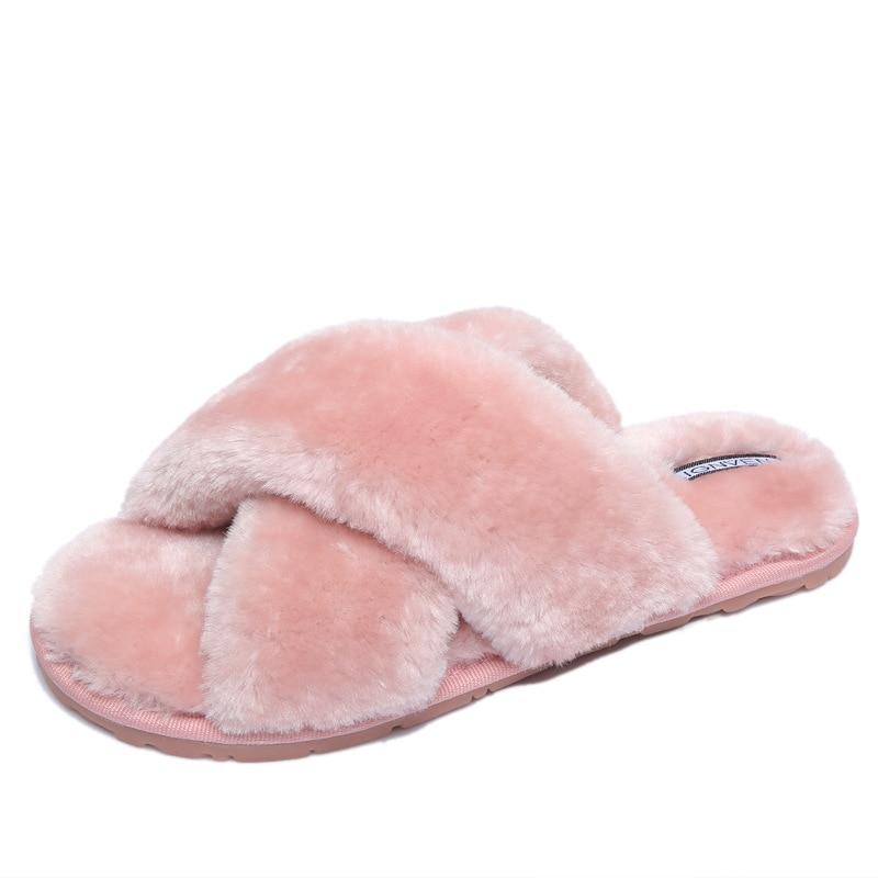 Slippers Warm Faux Fur Cross Soft Plush Furry - Easy Pickins Store