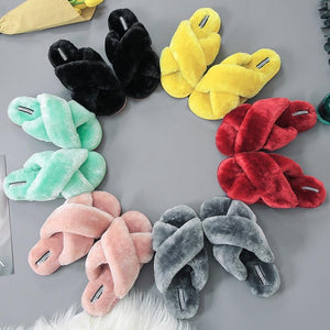 Slippers Warm Faux Fur Cross Soft Plush Furry - Easy Pickins Store