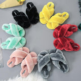 Slippers Warm Faux Fur Cross Soft Plush Furry - Easy Pickins Store