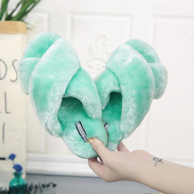 Slippers Warm Faux Fur Cross Soft Plush Furry - Easy Pickins Store