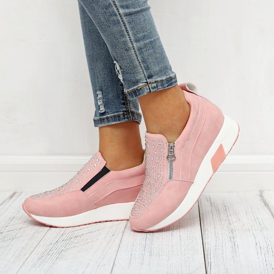 Sneakers High Black White Pink Rhinestone - Easy Pickins Store