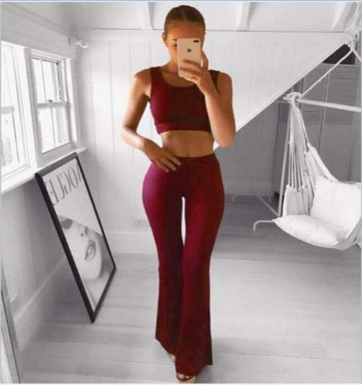 Solid High Waist Flare Wide Legs Slim Long Loose - Easy Pickins Store