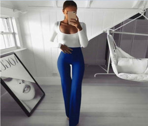 Solid High Waist Flare Wide Legs Slim Long Loose - Easy Pickins Store