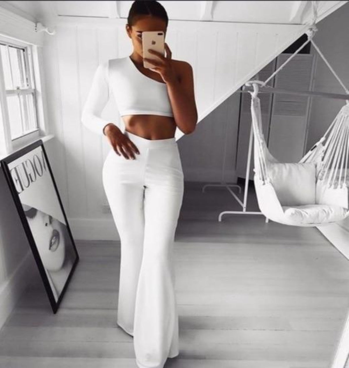 Solid High Waist Flare Wide Legs Slim Long Loose - Easy Pickins Store