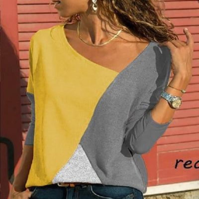 Spliced Color Long Sleeves T-Shirt - Easy Pickins Store