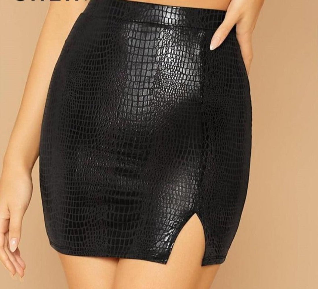 Split Side Snake Embossed High Waist Bodycon Skirt - Easy Pickins Store
