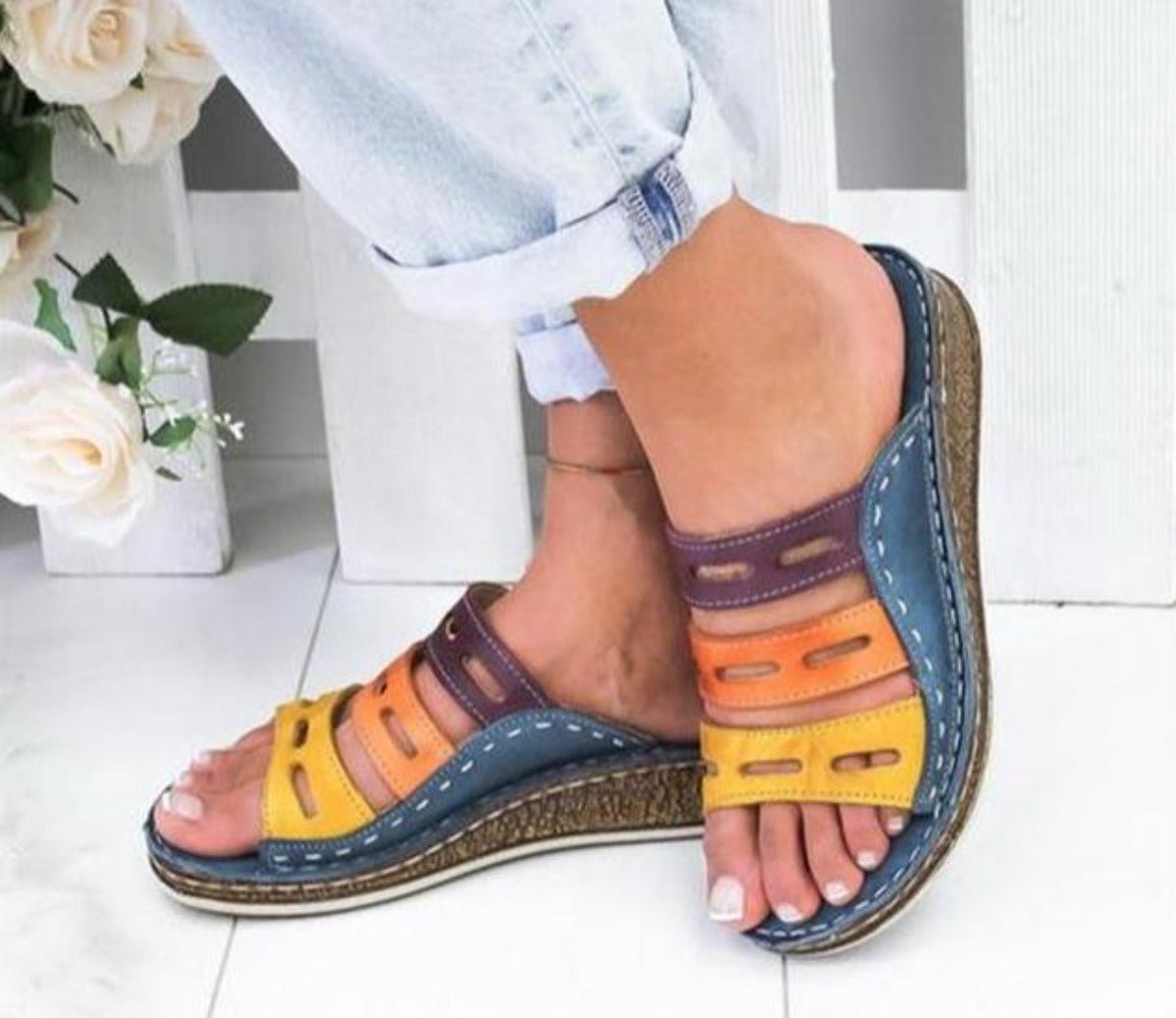 Stitching Open Toe Platform Wedge Sandals - Easy Pickins Store