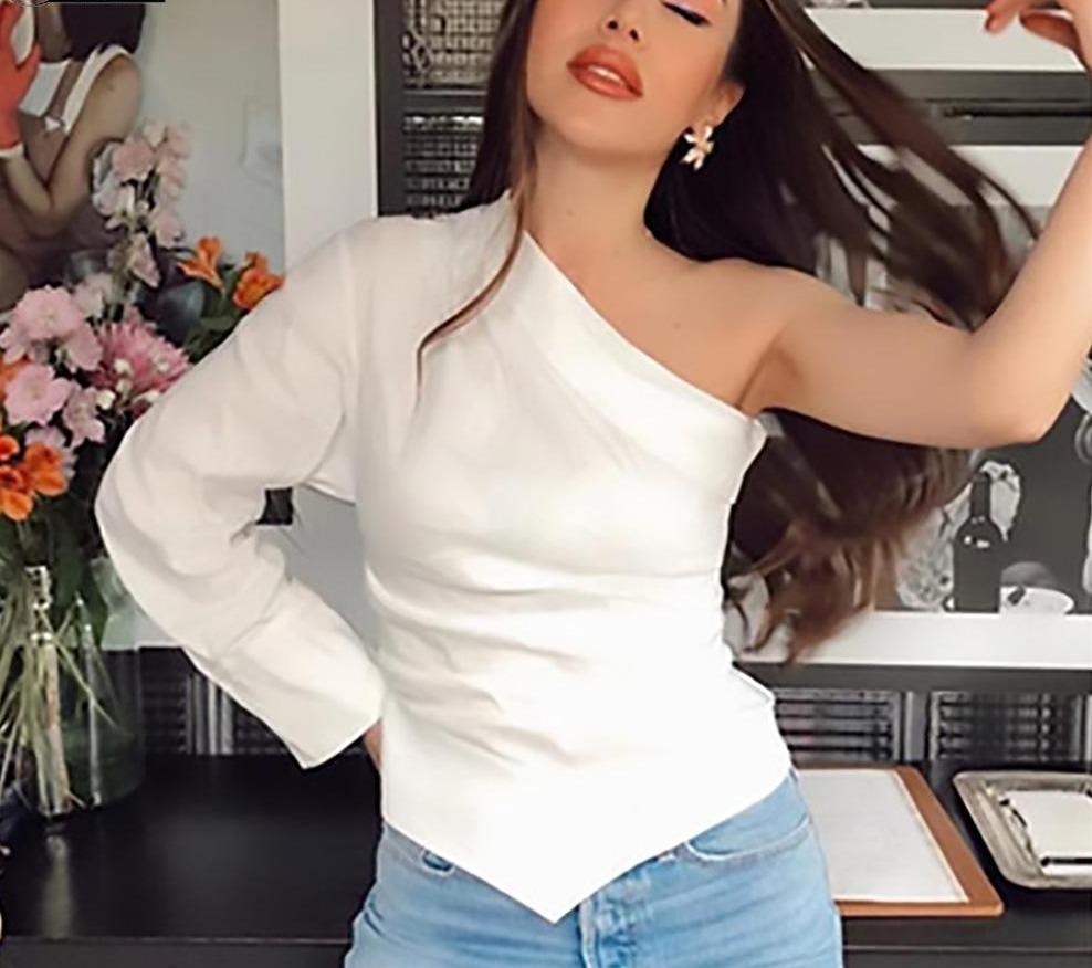 Streetwear Sexy Shirt One Shoulder Crop Blouse - Easy Pickins Store