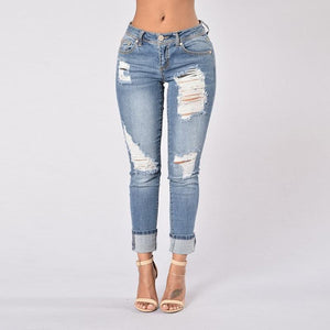 Streetwear Slim Jeans Waist Ripped Denim - Easy Pickins Store