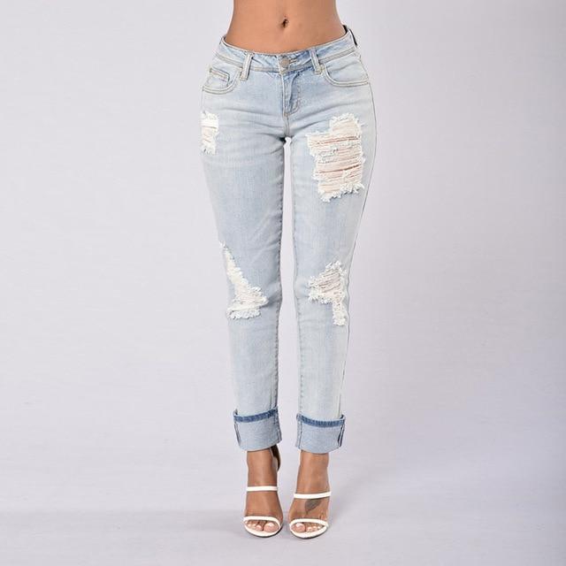 Streetwear Slim Jeans Waist Ripped Denim - Easy Pickins Store
