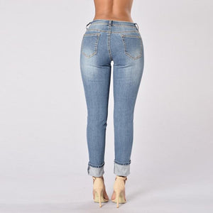 Streetwear Slim Jeans Waist Ripped Denim - Easy Pickins Store