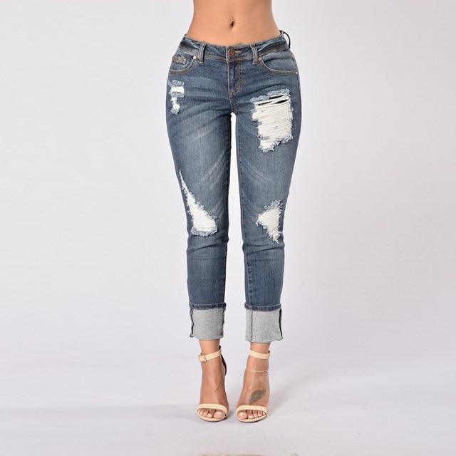 Streetwear Slim Jeans Waist Ripped Denim - Easy Pickins Store