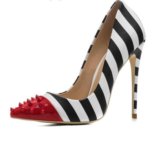 Studded High Heels 5 inch Pointed Toe Rivet Pumps Zebra Colorful - Easy Pickins Store