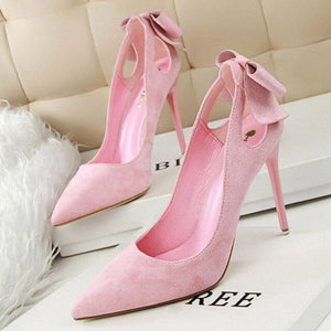 Suede Bow High Heels Pointed Toe Pumps - Easy Pickins Store