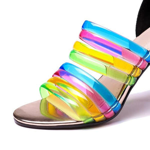Suede Leather Clear High Heels Rainbow Sandals - Easy Pickins Store