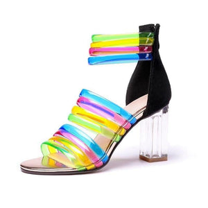 Suede Leather Clear High Heels Rainbow Sandals - Easy Pickins Store