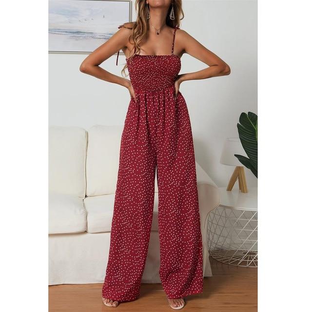 Sunflower Dot Print Jumpsuit Sleeveless Wide - Easy Pickins Store
