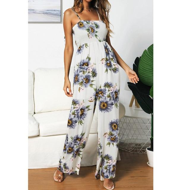 Sunflower Dot Print Jumpsuit Sleeveless Wide - Easy Pickins Store
