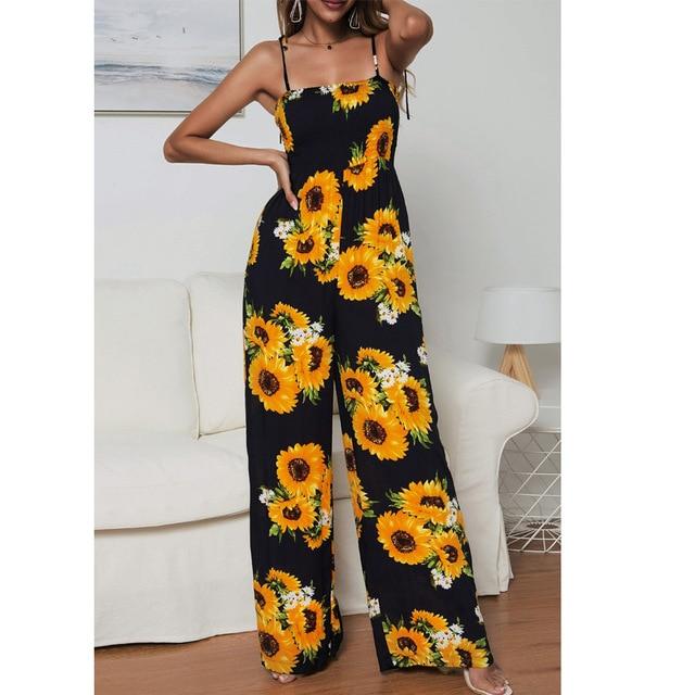 Sunflower Dot Print Jumpsuit Sleeveless Wide - Easy Pickins Store