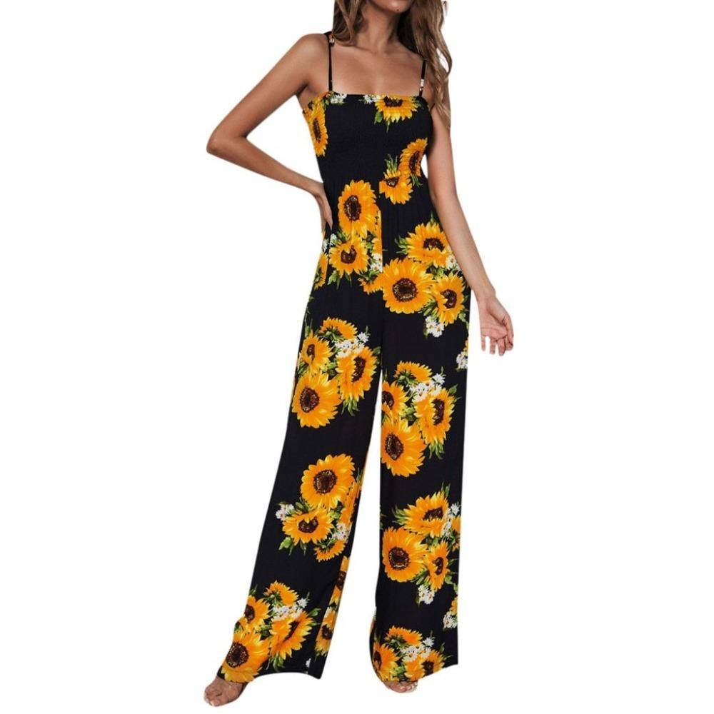 Sunflower Dot Print Jumpsuit Sleeveless Wide - Easy Pickins Store