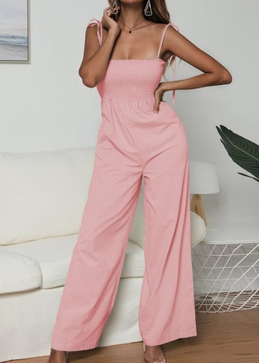 Sunflower Dot Print Sleeveless Wide Jumpsuit - Easy Pickins Store