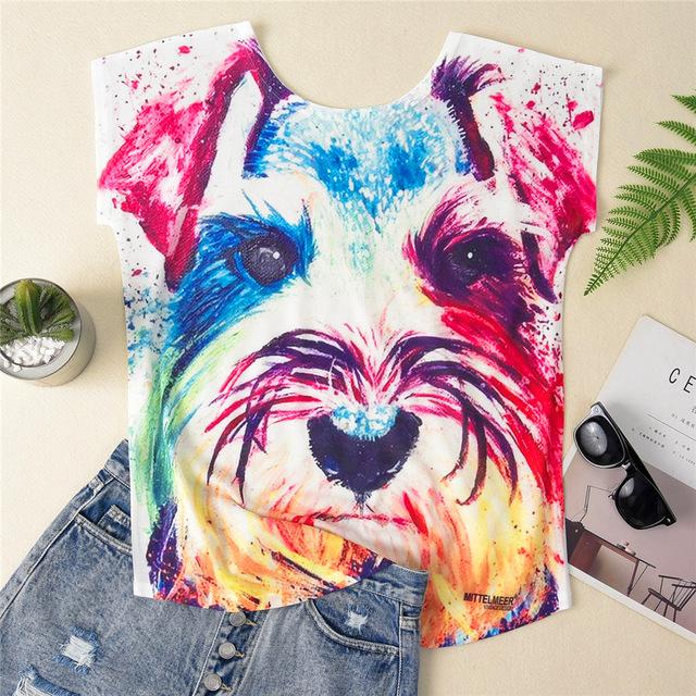 T shirt Cat Dog Print Short Sleeve - Easy Pickins Store